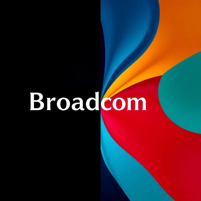 Cool colors and bold areas define this realistic, modern artwork of a split Broadcom logo in Delaunay style. The design is divided into distinct sections, showcasing elegance and refinement with graceful features