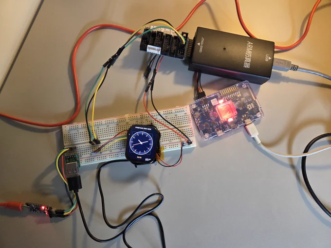 Development setup : 
 - nRF PPKII that powers the device via the battery pins
 - JLINK that connect to the SWD headers on the board
 - Serial adapter that connects to the serial port via the external connector