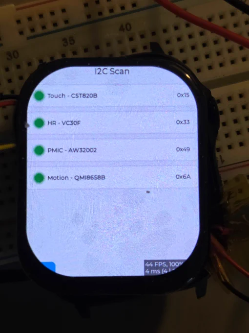 The selftest application showing all I²C devices