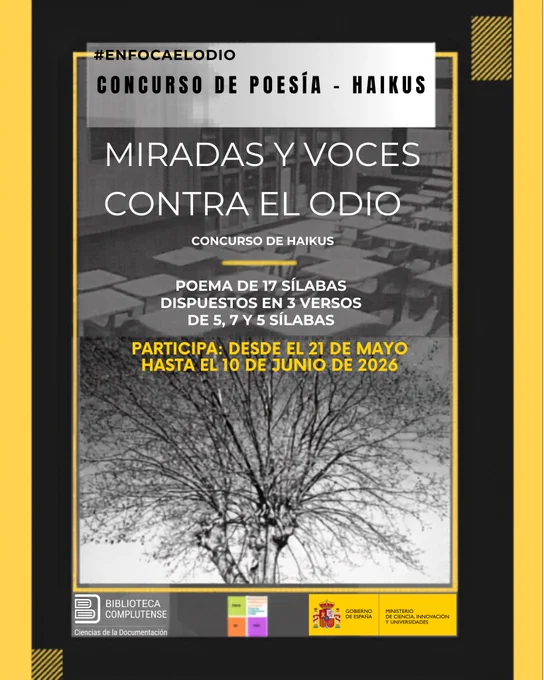 Concurso de haikus "Miradas y voces contra el odio". Inscripciones del 21 de mayo al 10 de junio de 2026.