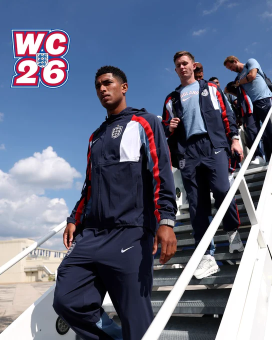 Jude Bellingham, Dean Henderson, Morgan Rogers, Ollie Watkins and Harry Kane all arriving in Dallas, ahead of England's first FIFA World Cup fixture against Croatia. 