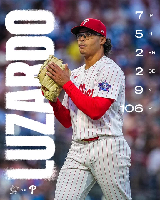 Pitching line for Jesus Luzardo

7 IP, 5 H, 2 ER, 2 BB, 9 K , 106