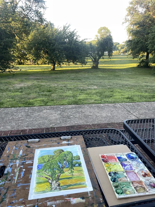 Cooper River Scene 6/16/2026 Gouache on Paper 11 x 14 inches.

Great get together with other artists painting outside at Cooper River by the Hopkins House.
#nathanrutkowskiartist #communityofartists #artinnature #landscapepainting
