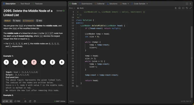 2095. Delete the Middle Node of a Linked List Solution