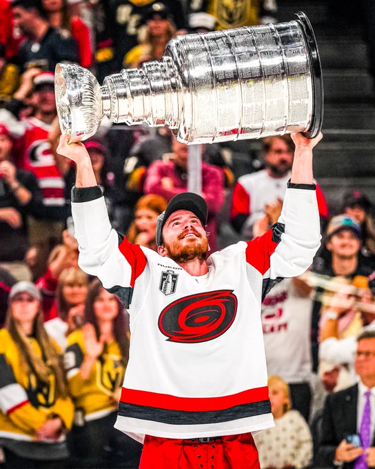 Photo of Andrei Svechnikov hoisting the Cup 