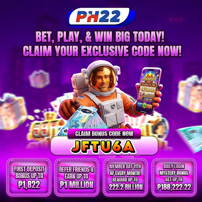 📢Follow our 📱Telegram and get a DAILY REWARDS OF UP TO ₱𝟚,𝟚𝟚𝟚.𝟚𝟚
📌How to Claim:
1️⃣. Click the link https://t.me/PH22COM to join Telegram, view the content to get a 🎁𝗕𝗢𝗡𝗨𝗦 𝗖𝗢𝗗𝗘🎁
2️⃣. Log in to 𝗣𝗛𝟮𝟮 and click ▶️ MEMBER ▶️ CLICK REWARD CENTER ▶️ CLICK PROMO CODE ▶️ ENTER THE CORRECT PROMO CODE TO GET BONUS 
💎 Join the hottest Online Gaming where winners gather daily. Your next big win could be just a spin away!⭐️⭐️ 