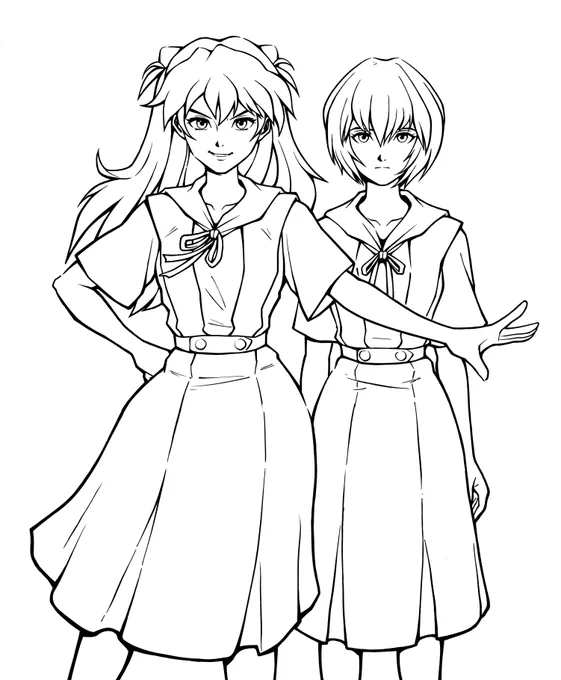 Asuka and Rei line art by @TheFabsWOW