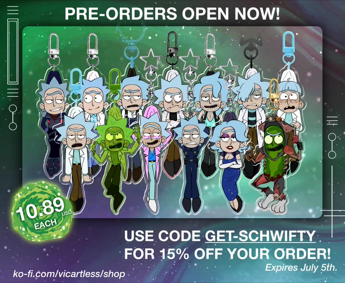 Rick Sanchez keychains from VicArtless Kofi shop