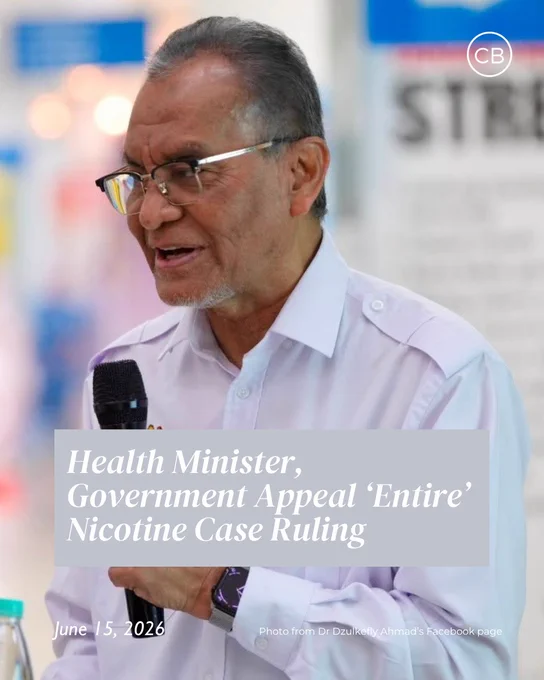 Health Minister, Government Appeal ‘Entire’ Nicotine Case Ruling 

June 15, 2026

CodeBlue

Photo depicts Health Minister Dzulkefly Ahmad, taken from his Facebook page.