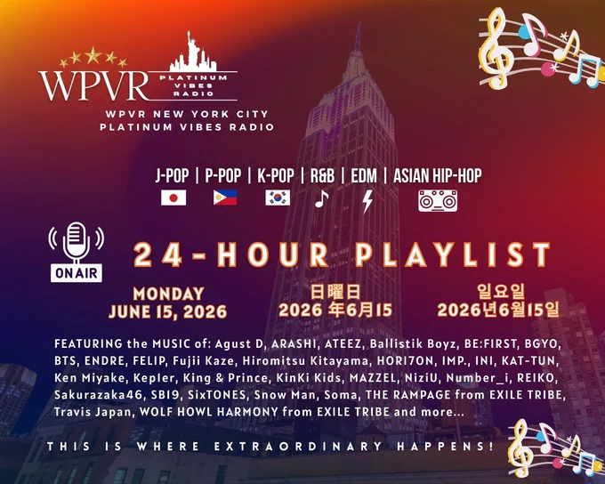 WPVR NYC Platinum Vibes Radio 24-Hour playlist for Monday, June 15, 2026