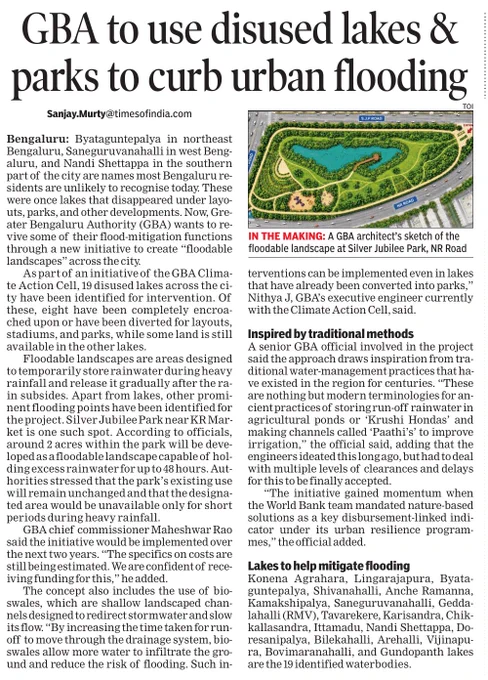 Bengaluru may soon turn lost lakes and waterlogging spots into floodable landscapes to tackle flooding. GBA has identified 19 disused lakes for the intervention. Interestingly, it’s old wisdom with modern names.
