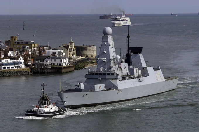 HMS Dauntless arriving Portsmouth Harbour.
