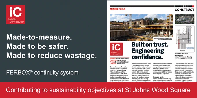 Invisible Connections FERBOX bespoke reinforcement continuity strip enabled engineering challenges to be met at St Johns Wood Square NW8, led to structural, material and programme efficiencies for the contractor, while also contributing to the project’s sustainability objectives. 