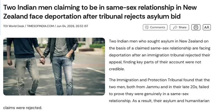 Indian men claiming to be in a same-sex relationship face deportation after failed asylum attempt