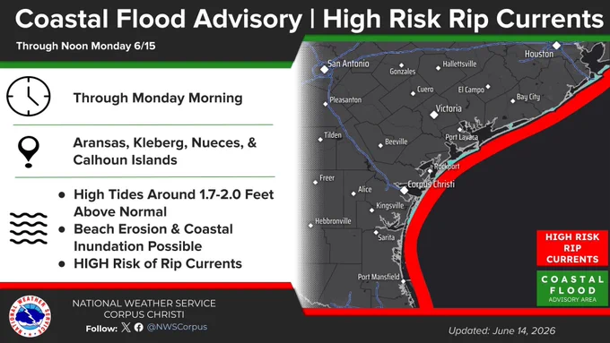 A Rip current statement is in effect through 10 AM and a Coastal Flood Advisory is in effect until Noon, Monday. If at the beach, be aware of any hazardous conditions and rip currents. Swim where there are lifeguards and never swim alone. If caught in a rip, relax and call for help and swim along the shoreline. Be aware that water may reach the dunes during times around high tide and beach roads may be inundated. 