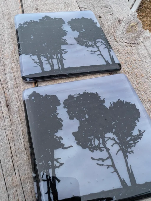 Wonderful woodland fused glass and enamel coasters