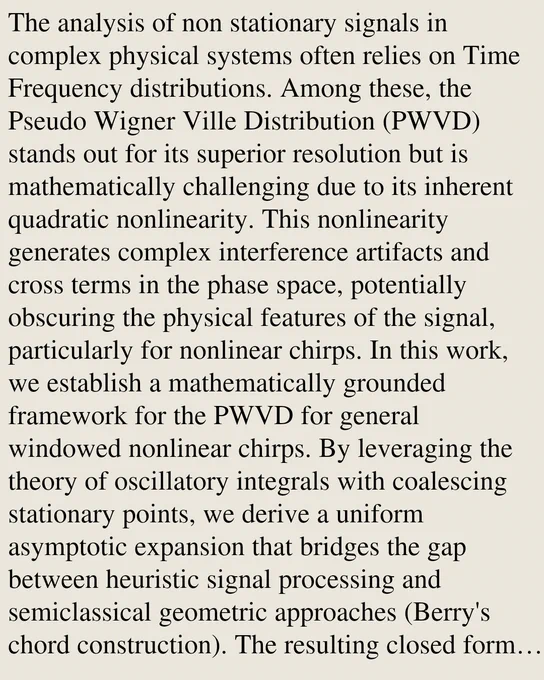 The analysis of non stationary signals in complex physical systems often relies on Time Frequency distributions. Among these, the Pseudo Wigner Ville Distribution (PWVD) stands out for its superior resolution but is mathematically challenging due to its inherent quadratic nonlinearity. This nonlinearity generates complex interference artifacts and cross terms in the phase space, potentially obscuring the physical features of the signal, particularly for nonlinear chirps. In this work, we establish a mathematically grounded framework for the PWVD for general windowed nonlinear chirps. By leveraging the theory of oscillatory integrals with coalescing stationary points, we derive a uniform asymptotic expansion that bridges the gap between heuristic signal processing and semiclassical geometric approaches (Berry's chord construction). The resulting closed form representation, expressed in terms of symmetric incomplete Airy functions, provides a unified description of the nonlinear transfor