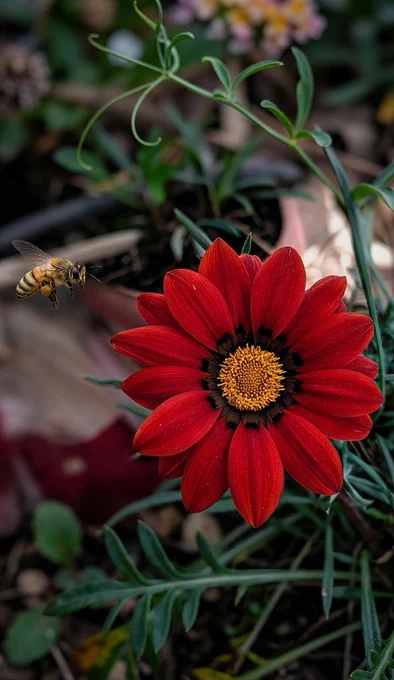 Gazania Flower (Treasure Flower) a striking red and black central eye
