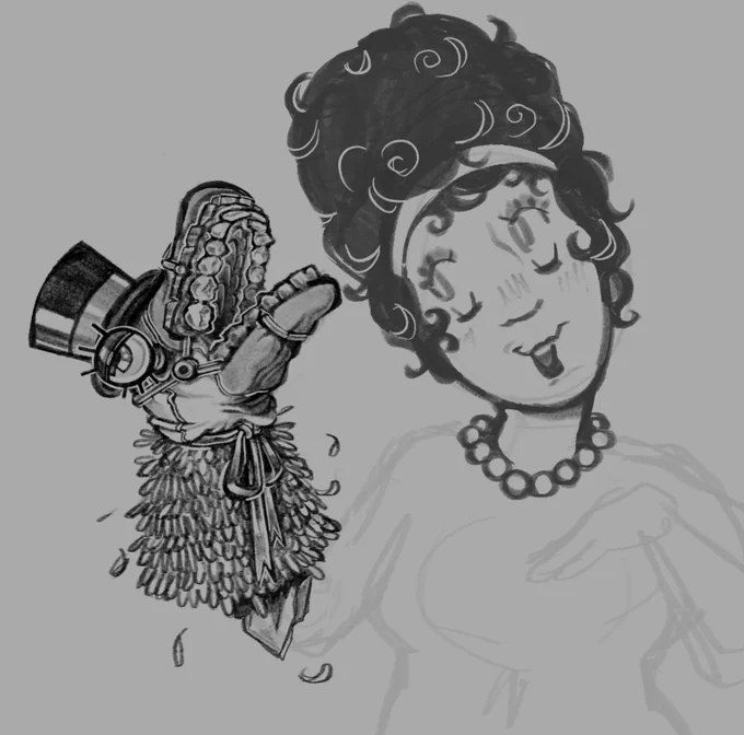 A Dr. Futterman puppet and younger Phyllis Futterman sketch; unfinished, uncoloured