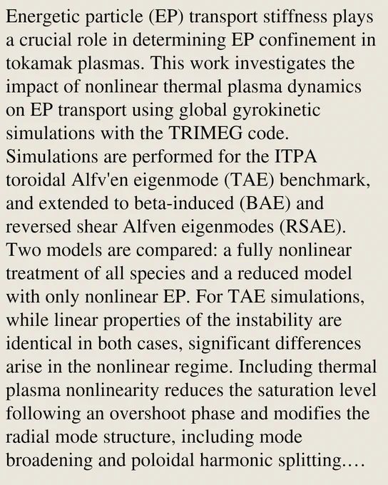 Energetic particle (EP) transport stiffness plays a crucial role in determining EP confinement in tokamak plasmas. This work investigates the impact of nonlinear thermal plasma dynamics on EP transport using global gyrokinetic simulations with the TRIMEG code. Simulations are performed for the ITPA toroidal Alfv'en eigenmode (TAE) benchmark, and extended to beta-induced (BAE) and reversed shear Alfven eigenmodes (RSAE). Two models are compared: a fully nonlinear treatment of all species and a reduced model with only nonlinear EP. For TAE simulations, while linear properties of the instability are identical in both cases, significant differences arise in the nonlinear regime. Including thermal plasma nonlinearity reduces the saturation level following an overshoot phase and modifies the radial mode structure, including mode broadening and poloidal harmonic splitting. These changes significantly affect EP transport. Specifically, the dependence of EP flux on the EP drive becomes weaker w