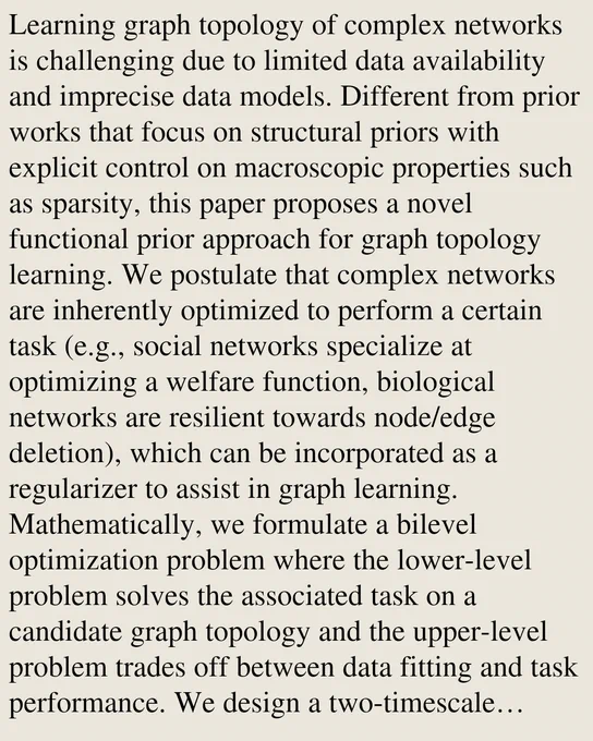 Learning graph topology of complex networks is challenging due to limited data availability and imprecise data models. Different from prior works that focus on structural priors with explicit control on macroscopic properties such as sparsity, this paper proposes a novel functional prior approach for graph topology learning. We postulate that complex networks are inherently optimized to perform a certain task (e.g., social networks specialize at optimizing a welfare function, biological networks are resilient towards node/edge deletion), which can be incorporated as a regularizer to assist in graph learning. Mathematically, we formulate a bilevel optimization problem where the lower-level problem solves the associated task on a candidate graph topology and the upper-level problem trades off between data fitting and task performance. We design a two-timescale gradient descent (TTGD) algorithm and show that under verifiable conditions, it finds a stationary point to the bilevel graph lea