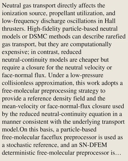 Neutral gas transport directly affects the ionization source, propellant utilization, and low-frequency discharge oscillations in Hall thrusters. High-fidelity particle-based neutral models or DSMC methods can describe rarefied gas transport, but they are computationally expensive; in contrast, reduced neutral-continuity models are cheaper but require a closure for the neutral velocity or face-normal flux. Under a low-pressure collisionless approximation, this work adopts a free-molecular preprocessing strategy to provide a reference density field and the mean-velocity or face-normal-flux closure used by the reduced neutral-continuity equation in a manner consistent with the underlying transport model.On this basis, a particle-based free-molecular faceflux preprocessor is used as a stochastic reference, and an SN-DFEM deterministic free-molecular preprocessor is proposed to generate the corresponding reference density, velocity moments, and face-normal fluxes within a unified free-mole