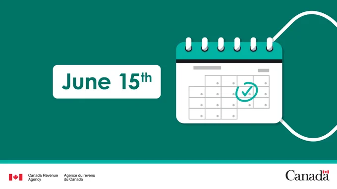 The text "June 15th" with an illustration of a calendar with a circled checkmark on a date.