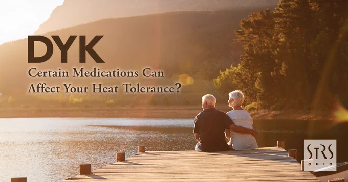 Two people sitting on a dock with the text "DYK Certain Medications Can Affect Your Heat Tolerance?"