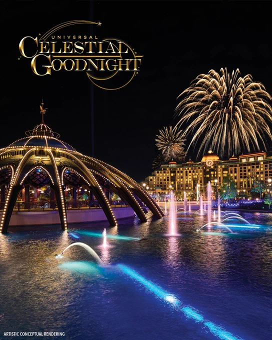 Rendering image of the new Universal Celestial Goodnight show coming to Universal Epic Universe on July 7th.