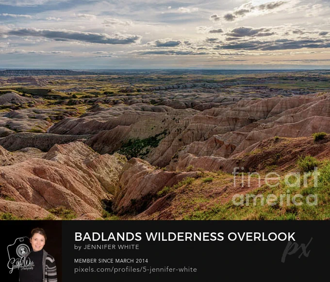 A dramatic and breathtaking evening view from Badlands Wilderness Overlook in Badlands National Park near Wall, South Dakota @FineArtAmerica 
https://5-jennifer-white.pixels.com/featured/badlands-wilderness-overlook-bold-evening-jennifer-white.html
#buyintoart #photography #wallart