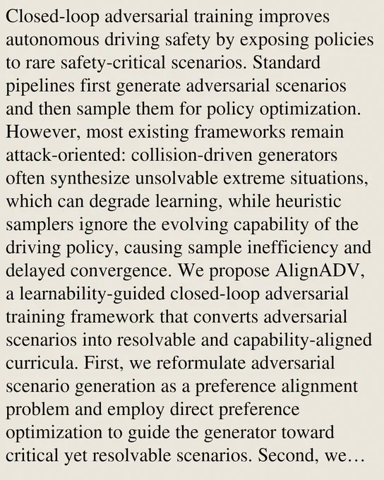 Closed-loop adversarial training improves autonomous driving safety by exposing policies to rare safety-critical scenarios. Standard pipelines first generate adversarial scenarios and then sample them for policy optimization. However, most existing frameworks remain attack-oriented: collision-driven generators often synthesize unsolvable extreme situations, which can degrade learning, while heuristic samplers ignore the evolving capability of the driving policy, causing sample inefficiency and delayed convergence. We propose AlignADV, a learnability-guided closed-loop adversarial training framework that converts adversarial scenarios into resolvable and capability-aligned curricula. First, we reformulate adversarial scenario generation as a preference alignment problem and employ direct preference optimization to guide the generator toward critical yet resolvable scenarios. Second, we introduce behavioral fingerprints to capture the intrinsic characteristics of the evolving policy and 