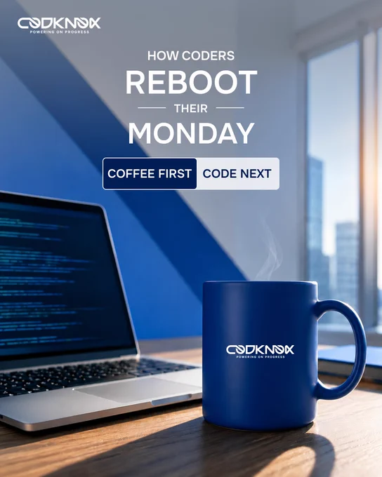 An infographic image with text"How coders reboot their Monday: Coffee first, code next"
