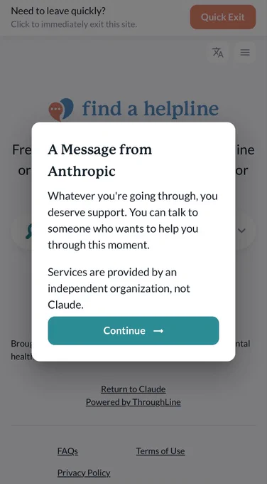a modal pop up about support they have in needs of mental health care