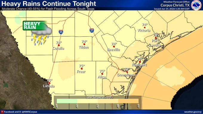 Mostly cloudy skies will accompany lows in the mid- to upper 70s tonight. Accompanied by a continued moderate chance for excessive rainfall and flash flooding across much of the region. 