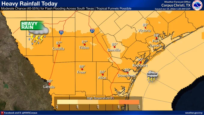 Expect a wet and rainy day. We are under a Slight to Moderate Risk (level 1 to 2 of 4) for excessive rainfall and potential flash flooding. Cloudy skies and expected precipitation will help keep afternoon highs in the mid 80s today. If encountering flood waters, Remember to turn around, don't drown.