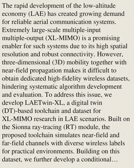The rapid development of the low-altitude economy (LAE) has created growing demand for reliable aerial communication systems. Extremely large-scale multiple-input multiple-output (XL-MIMO) is a promising enabler for such systems due to its high spatial resolution and robust connectivity. However, three-dimensional (3D) mobility together with near-field propagation makes it difficult to obtain dedicated high-fidelity wireless datasets, hindering systematic algorithm development and evaluation. To address this issue, we develop LAETwin-XL, a digital twin (DT)-based toolchain and dataset for XL-MIMO research in LAE scenarios. Built on the Sionna ray-tracing (RT) module, the proposed toolchain simulates near-field and far-field channels with diverse wireless labels for practical environments. Building on this dataset, we further develop a conditional denoising diffusion implicit model (CDDIM)-based generative foundation model that is pretrained to learn transferable XL-MIMO channel represe