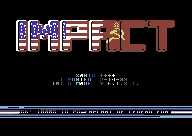 Screenshot of "Xarion" - Crack: Impact - Trainer:  4 - Published by Game On-CP Verlag on Commodore 64 (1988)