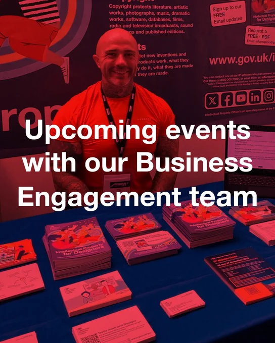 Our business outreach team at a business event. Text reads: Upcoming events with our Business Outreach team.