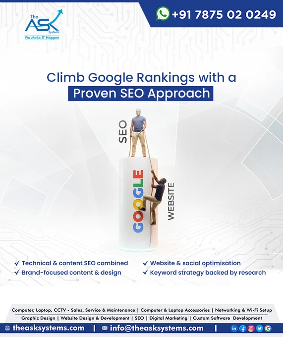 𝗖𝗹𝗶𝗺𝗯 𝗛𝗶𝗴𝗵𝗲𝗿 𝗶𝗻 𝗚𝗼𝗼𝗴𝗹𝗲 𝗦𝗲𝗮𝗿𝗰𝗵 𝘄𝗶𝘁𝗵 𝗮 𝗣𝗿𝗼𝘃𝗲𝗻 𝗦𝗘𝗢 𝗦𝘁𝗿𝗮𝘁𝗲𝗴𝘆

Getting noticed online is not just about having a website. It is about making sure the right audience finds your business when they search.

A well-planned SEO strategy helps your website appear in relevant searches, improve visibility, and bring consistent organic traffic. When the right strategy, research and optimisation are applied, your business can gradually achieve stronger rankings and better online reach.

Strong SEO helps businesses build credibility, attract potential customers and stay competitive in today’s digital space.

WhatsApp to know more:
https://wa.me/message/TFPSLDEGE6MWE1

#SEO #SearchEngineOptimization #GoogleRanking #DigitalMarketing #WebsiteGrowth #OnlineVisibility #BusinessMarketing #SEOStrategy #WebsiteOptimization #DigitalGrowth
