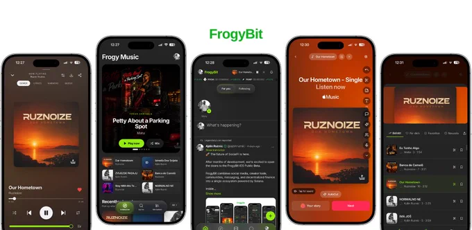 FrogyBit showcases its new Frogy Music Beta integration with music streaming, Story and Reel music support, creator monetization, direct payments, paywall posts, Solana wallet, DEX and SocialFi features. Available on iOS Beta now, desktop and PWA, with Android Beta coming soon. 🚀🎵🐸 #FrogyBit #SocialFi #Solana #MusicStreaming #Web3 #CreatorEconomy