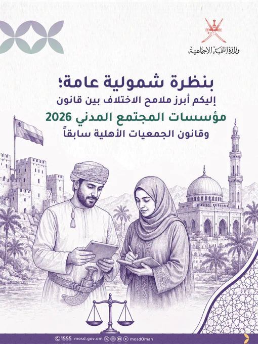 تصميم يتضمن صورة بالذكاء الاصطناعي



كتب في التصميم :
بنظرة شمولية عامة إليكم أبرز ملامح الاختلاف بين قانون مؤسسات المجتمع المدني 2026 وقانون الجمعيات الأهلية سابقاً