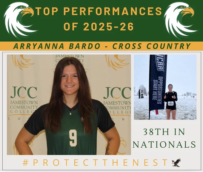 Graphic highlighting Arryanna Bardo, who finished 38th in the nation in cross country.