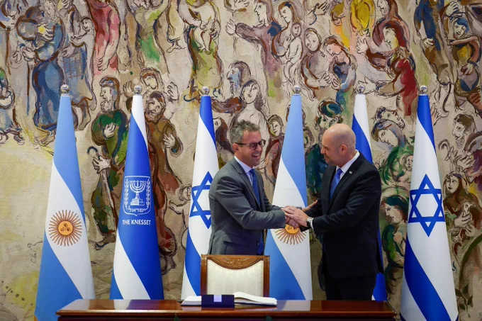Speaker of the Knesset MK Amir Ohana (right) with the President of the Chamber of Deputies of Argentina, Martín Menem