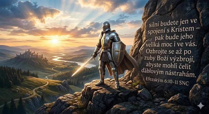 silní budete jen ve
spojení s Kristem –
pak bude jeho
veliká moc i ve vás.
Ozbrojte se až po
zuby Boží výzbrojí,
abyste mohli čelit
ďáblovým nástrahám.
Efezským 6:10-11, Bible - Slovo na cestu