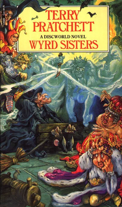 Terry Pratchett's WYRD SISTERS (1988, Victor Gollancz Ltd, art by Josh Kirby)