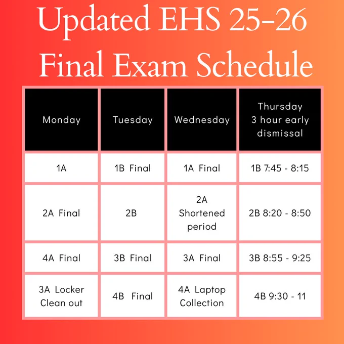 Updated Exa m Schedule
