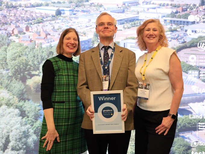Exemplar Award for excellence in street data management presented to Croydon Council by Juliet Whitworth, head of research and information at the Local Government Association and Gayle Gander, ward councillor in Croydon and head of marketing at GeoPlace