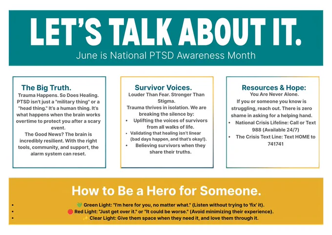 June marks the official start of National Post-Traumatic Stress Disorder (PTSD) Awareness Month. This is a dedicated time to shed light on a deeply misunderstood mental health condition, foster open conversations, and let survivors know they are never alone.