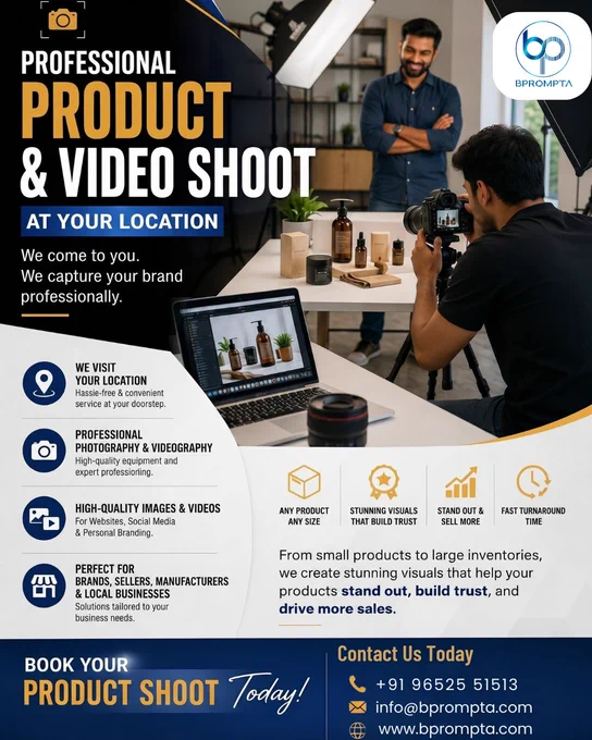 📸 Professional Product Photography & Video Shoots – We Come to You! 🚀

Make your products impossible to ignore with premium product photography and cinematic video shoots at your location. From eCommerce brands and local businesses to manufacturers and personal brands, we create stunning visuals that build trust, boost engagement, and drive more sales.

✨ On-location service
🎥 Professional photography & videography
📦 Any product, any size
⚡ Fast turnaround
📈 Content designed to help your brand stand out
Book your product shoot today and showcase your products like never before!

#ProductPhotography #ProductShoot #VideoProduction #Branding #ContentCreation #CommercialPhotography #Ecommerce #DigitalMarketing #SocialMediaMarketing #VisualContent
