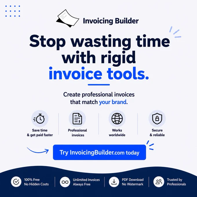Introducing InvoicingBuilder.com — a simple, fast, and flexible way to create professional invoices without the usual hassle. Built for freelancers, agencies, and small businesses, it helps you generate clean pdf invoices in minutes with no signup, no watermark, and no unnecessary complexity. You can customize invoice fields, adjust layouts, add custom sections, and make every invoice match your business style. It is designed to keep the invoicing process smooth while still looking polished and professional.

Useful features also speed up your workflow even more: PDF invoice from Clockify, Excel/CSV to PDF invoice, Notion to PDF invoice (on the way...), and a Developer API (on the way...) for more automation and integrations. Whether you need to create invoices manually or turn existing data into a ready-to-send PDF, InvoicingBuilder.com is built to save time and make invoicing easier.